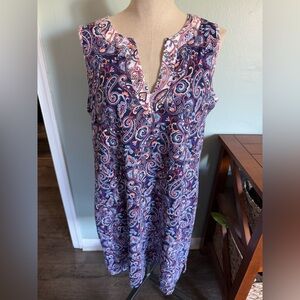 Lands End Women’s Purple Paisley Sleeveless Cotton Sundress Size Large